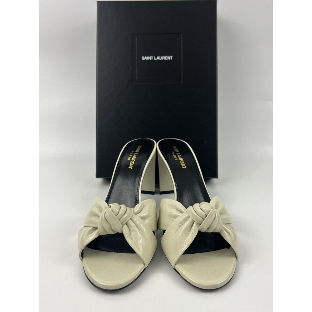 Women’s Saint Laurent Bianca 75 Leather Mule Sz 9 White NIB MSRP $795 Flawless